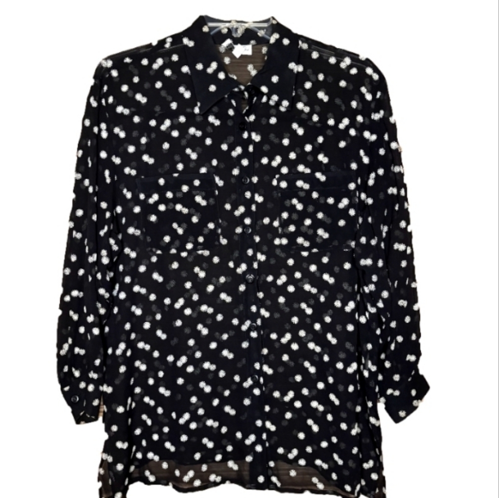 Tamotsu Black and White Silk Blouse Seiz 2 (2X)